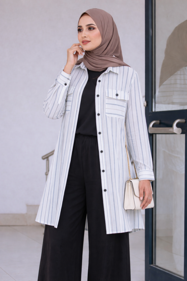 0e14a95a-4820-4068-acef-c36f0c75162e Chemise longue rayée élégante à poches