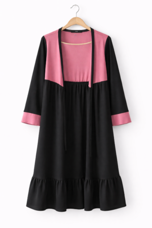 Kimono Fluide Bicolore Noir & Rose Élégante Avec Sfifa