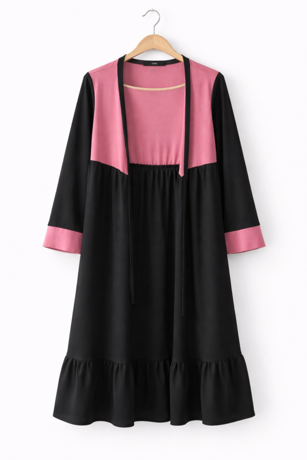Kimono Fluide Bicolore Noir & Rose Élégante Avec Sfifa
