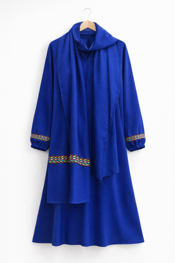 Abaya Bleu Royal avec Sfifa Artisanale et Foulard
