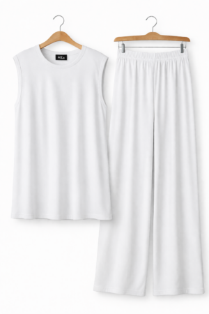 Ensemble Femme Top Sans Manches & Pantalon – Blanche