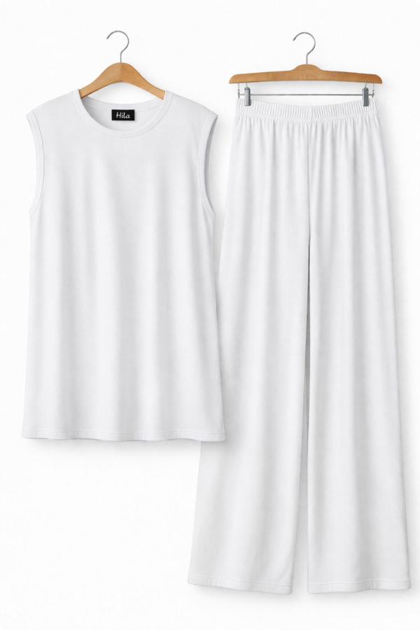 Ensemble Femme Top Sans Manches & Pantalon – Blanche