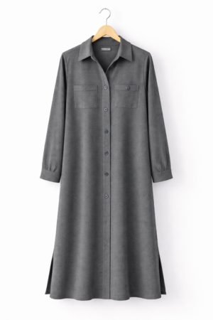 Chemise Longue Femme Élégante en Tissu Texturé Gris