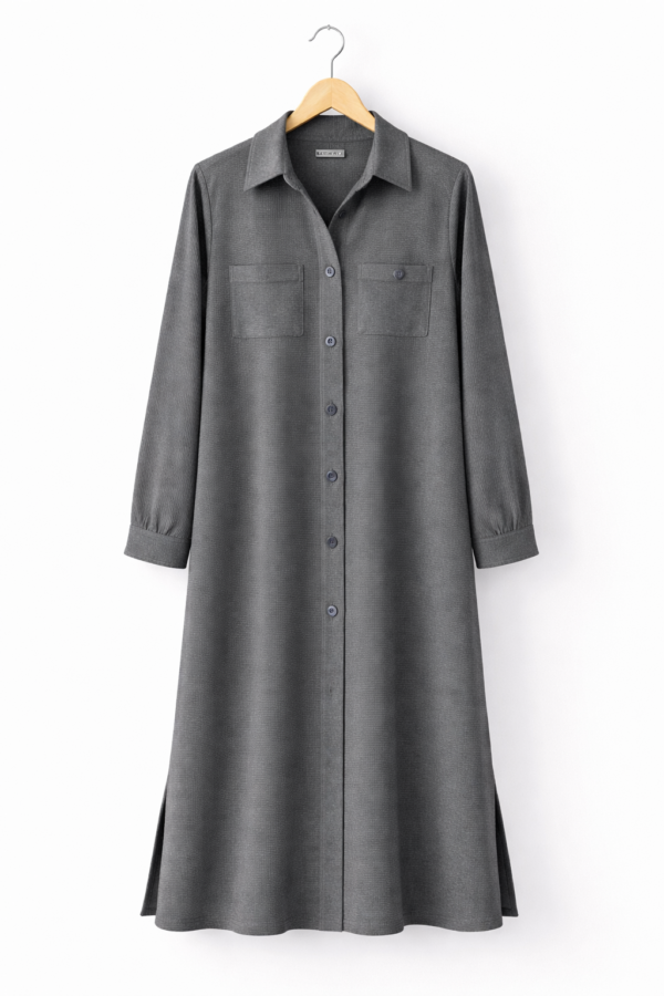 Chemise Longue Femme Élégante en Tissu Texturé Gris