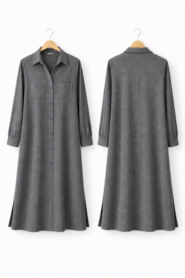 Chemise Longue Femme Élégante en Tissu Texturé Gris