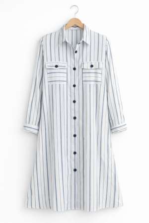 Chemise longue rayée élégante à poches