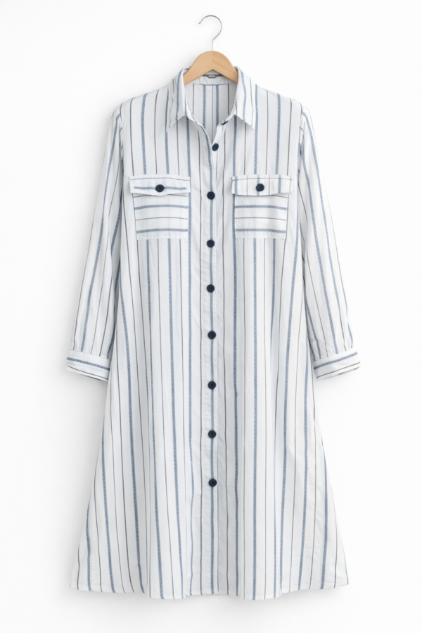 95bf2c2f-8965-417a-9cb3-3adb07a1259a Chemise longue rayée élégante à poches