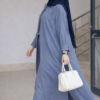 Graceful walk in dusty blue attire Ensemble Chemise & Pantalon Fluide - Bleu