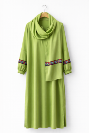 Abaya Verte avec Sfifa Artisanale et Foulard