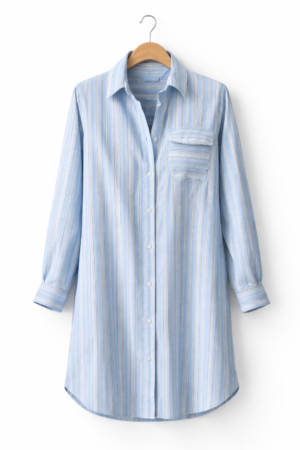 Chemise longue rayée bleu clair