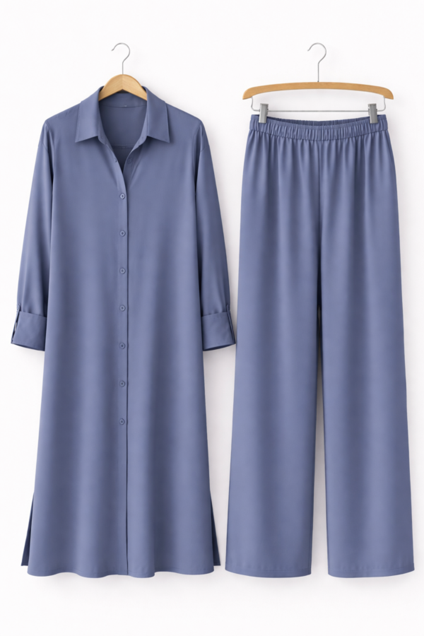 f2713d90-b024-4c86-9eb0-27761dedf45b Ensemble Chemise & Pantalon Fluide - Bleu