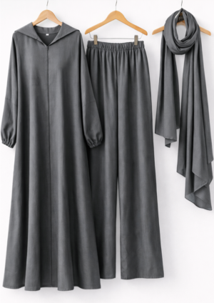 Ensemble Modeste 3 Pièces Gris Denim Élégant